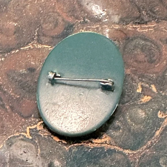 RARE Antique Victorian Mourning Cameo Brooch/Pin Vulcanite Dark Green - Picture 7 of 8